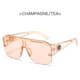 Fashion Luxury Novelty Oversized Square Sunglasses Men Women Vintage Metal Big Frame Semi-Rimless One Lens Sun Glasses UV400