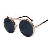 Vintage Steampunk Flip Up Men Sunglasses Women Retro Round Metal Frame Sun Glasses Hinge Design Curved Glasses Legs UV400