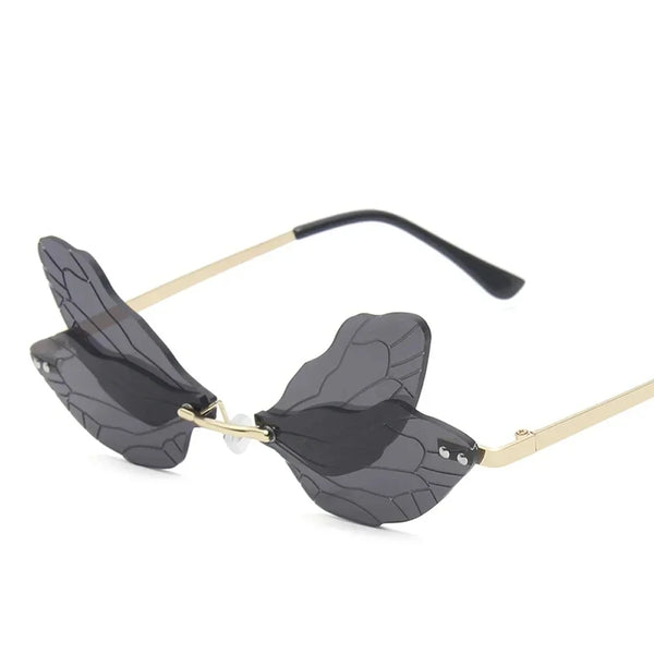 Novelty Fashion Dragonfly Sunglasses Women Men Novelty Design Rimless Wave Eyewear Luxury Novelty Narrow Sun glasses