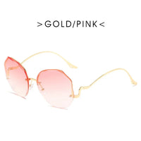 Fashion Tea Gradient Sunglasses Women Ocean Water Cut Trimmed Lens Metal Curved Temples Sun Glasses Female UV400