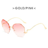 Fashion Tea Gradient Sunglasses Women Ocean Water Cut Trimmed Lens Metal Curved Temples Sun Glasses Female UV400