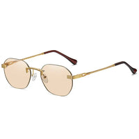 Brown Frameless Gold Metal Ladies Sunglasses Rimless Gradient Lens Blue Fashion Sun Glasses for Men UV400 Summer