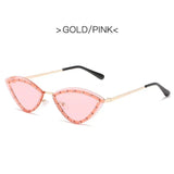 Novelty Rimless Sunglasses for Women Fashion Mosaic Diamond Personality Eyewear Triangle Cat Eye Metal Frame Goggle Sun Glasses