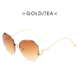 Fashion Tea Gradient Sunglasses Women Ocean Water Cut Trimmed Lens Metal Curved Temples Sun Glasses Female UV400
