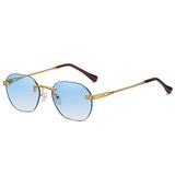 Brown Frameless Gold Metal Ladies Sunglasses Rimless Gradient Lens Blue Fashion Sun Glasses for Men UV400 Summer