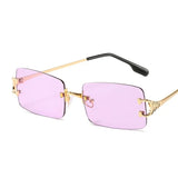 Blue Rectangular Sunglasses Rimless Men Metal Fashion Square Sun Glasses for Women Gradient Lens Frameless UV400