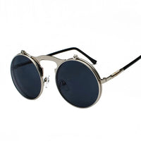 Vintage Steampunk Flip Up Men Sunglasses Women Retro Round Metal Frame Sun Glasses Hinge Design Curved Glasses Legs UV400