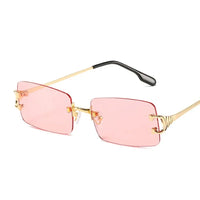 Blue Rectangular Sunglasses Rimless Men Metal Fashion Square Sun Glasses for Women Gradient Lens Frameless UV400