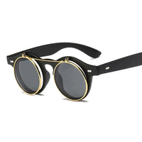 Fashion Vintage Round SteamPunk Flip Up Sunglasses Classic Double Layer Clamshell Design Sun Glasses Oculos De Sol