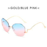 Fashion Tea Gradient Sunglasses Women Ocean Water Cut Trimmed Lens Metal Curved Temples Sun Glasses Female UV400