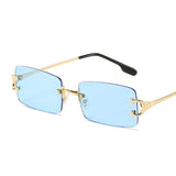 Blue Rectangular Sunglasses Rimless Men Metal Fashion Square Sun Glasses for Women Gradient Lens Frameless UV400