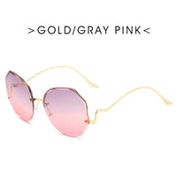 Fashion Tea Gradient Sunglasses Women Ocean Water Cut Trimmed Lens Metal Curved Temples Sun Glasses Female UV400