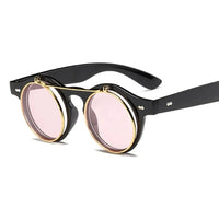 Fashion Vintage Round SteamPunk Flip Up Sunglasses Classic Double Layer Clamshell Design Sun Glasses Oculos De Sol