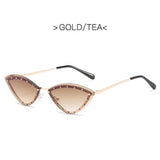 Novelty Rimless Sunglasses for Women Fashion Mosaic Diamond Personality Eyewear Triangle Cat Eye Metal Frame Goggle Sun Glasses