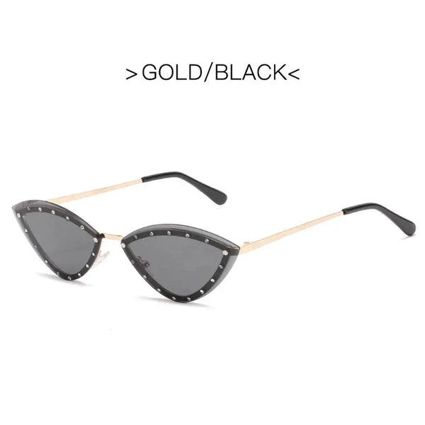 Novelty Rimless Sunglasses for Women Fashion Mosaic Diamond Personality Eyewear Triangle Cat Eye Metal Frame Goggle Sun Glasses