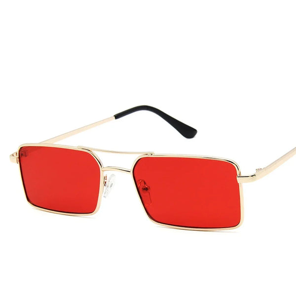 Square Women's Sunglasses Alloy Metal Small Frame Clear Double Bridge Men's Sun Glasses Vintage Chic Female Shades Red Yellow