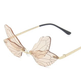 Novelty Fashion Dragonfly Sunglasses Women Men Novelty Design Rimless Wave Eyewear Luxury Novelty Narrow Sun glasses