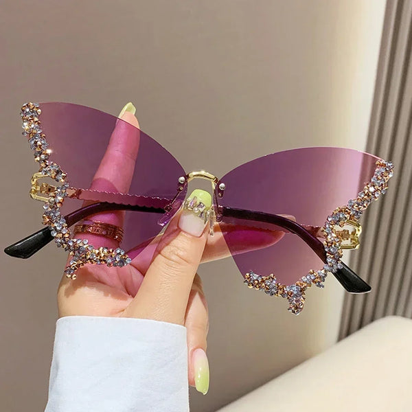 Luxury Diamond Butterfly Sunglasses Women NoveltyVintage Rimless Oversized Sun Glasses Ladies Eyewear gafas de sol