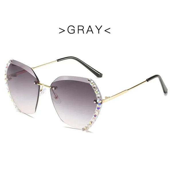 Vintage Fashion Oversized Rimless Sunglasses Women Famous Luxury Novelty Design Sexy Diamond Square Sun Glasses for Female