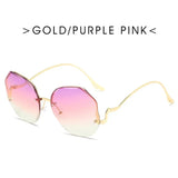 Fashion Tea Gradient Sunglasses Women Ocean Water Cut Trimmed Lens Metal Curved Temples Sun Glasses Female UV400