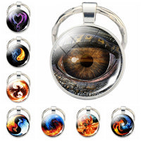 Dragon Eye Keychain Yin Yang Evil Eye Glass Cabochon Pendant Metal Key Chain Accessories Gifts for Men Women