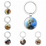 Dog Keychain Cute Dog Dachshund, German Hound Picture Glass Cabochon Double Side Keychain Accessories Handmade Gift