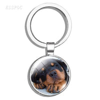 Dog Keychain Cute Dog Dachshund, German Hound Picture Glass Cabochon Double Side Keychain Accessories Handmade Gift