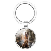 Dog Keychain Cute Dog Dachshund, German Hound Picture Glass Cabochon Double Side Keychain Accessories Handmade Gift