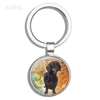 Dog Keychain Cute Dog Dachshund, German Hound Picture Glass Cabochon Double Side Keychain Accessories Handmade Gift