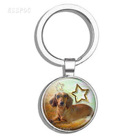 Dog Keychain Cute Dog Dachshund, German Hound Picture Glass Cabochon Double Side Keychain Accessories Handmade Gift