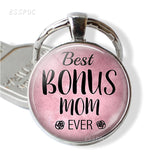 Worlds Best Mom Keychain Mother's Day Gifts Letters Glass Cabochon Metal Keychain Keyring Charistmas Gift for Mom Bonus Mom