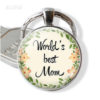 Worlds Best Mom Keychain Mother's Day Gifts Letters Glass Cabochon Metal Keychain Keyring Charistmas Gift for Mom Bonus Mom