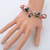 DIY Strand Bracelets for Women Silver Snake Chain Black Red Flower Beads Heart Bracelets Bangles