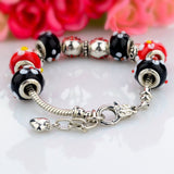 DIY Strand Bracelets for Women Silver Snake Chain Black Red Flower Beads Heart Bracelets Bangles