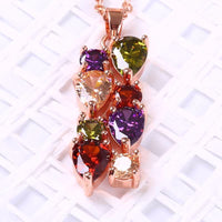 Rose Gold color Jewelry Sets for Women Mona Lisa Cubic Zircon Pendant Necklace Ring Jewelry Set