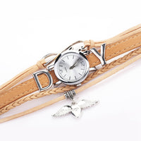 Watches for Women Silver Heart Pendant Leather Belt Quartz Clock Ladies Wrist Watch