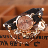 Watches Women Rose Gold Heart Leather Wristwatch Ladies Chain Quartz Clock Christmas Gift