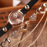 Watches Women Rose Gold Heart Leather Wristwatch Ladies Chain Quartz Clock Christmas Gift