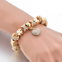 Gold Heart Love Charm Bracelets Bangles for Women Stainless Steel Bracelet Handmade Jewelry Crystal Bracelet