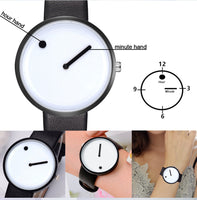 Minimalist Style Leather Wristwatch Women Men Creative Black White Design Dot Line Simple Face Quartz Watches Gift Clock