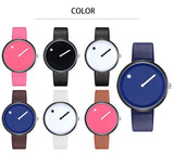 Minimalist Style Leather Wristwatch Women Men Creative Black White Design Dot Line Simple Face Quartz Watches Gift Clock