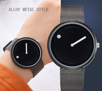 Minimalist Style Leather Wristwatch Women Men Creative Black White Design Dot Line Simple Face Quartz Watches Gift Clock