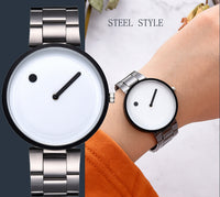 Minimalist Style Leather Wristwatch Women Men Creative Black White Design Dot Line Simple Face Quartz Watches Gift Clock