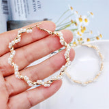 Classic Metal Round Women Hoop Earrings Circle Pearl Earrings for