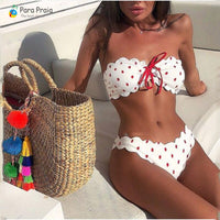 Cute G String Swimsuit Swimwear Polka Dot Thong Bikini Sexy Bandeau Set Push Up Beach Bathing