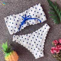 Cute G String Swimsuit Swimwear Polka Dot Thong Bikini Sexy Bandeau Set Push Up Beach Bathing