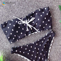 Cute G String Swimsuit Swimwear Polka Dot Thong Bikini Sexy Bandeau Set Push Up Beach Bathing