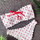 Cute G String Swimsuit Swimwear Polka Dot Thong Bikini Sexy Bandeau Set Push Up Beach Bathing