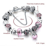 Pink Ball Charm Bracelets Women Silver Pink Crystal Beads Bracelets Bangles DIY Jewelry Bracelet