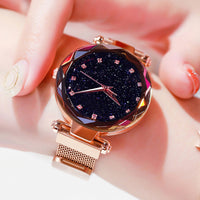 Watches for Women Rose Gold Mesh Magnet Buckle Starry Quartz Watch Geometric Surface Casual Women Quartz Wristwatch